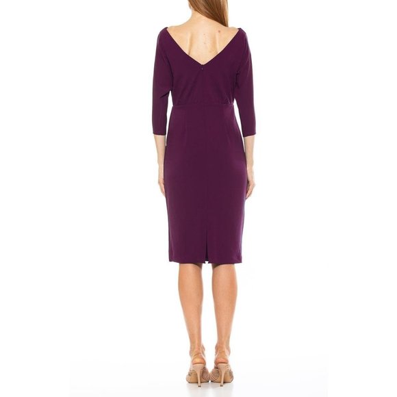 ALEXIA ADMOR Paris Dolman 3/4 Sleeve Sheath Dress Plum Medium NEW - Picture 3 of 9
